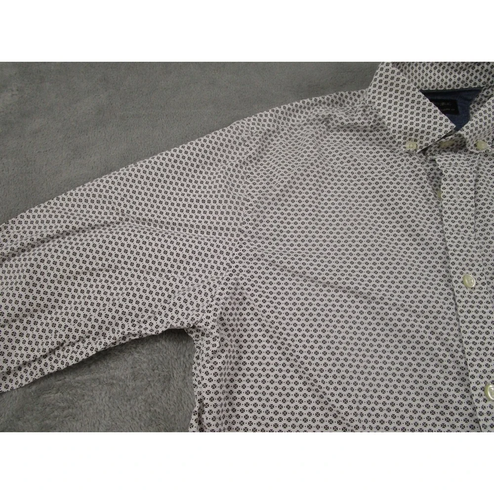 Banana Republic Shirt Mens Small White‎ Geometric Standard Fit Stretch Preppy